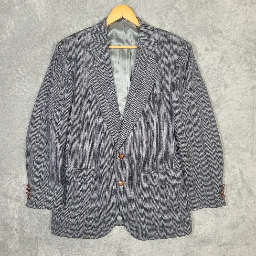 Woolrich Blazer Mens 41L Gray Herringbone Wool Sport Coat Jacket Outdoor Classic